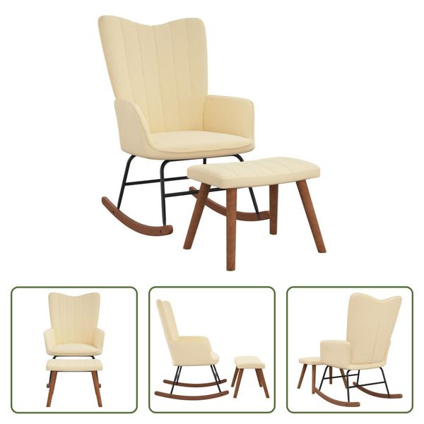 The Living Store Sedia A Dondolo Con Sgabello In Velluto Bianco Crema-image