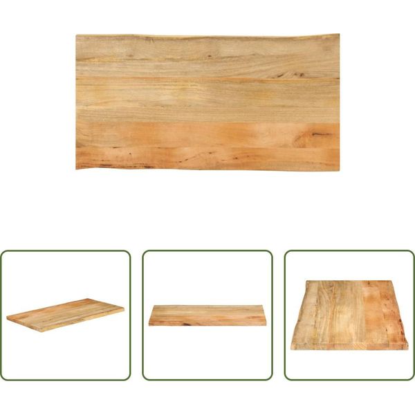 The Living Store Piano Del Tavolo Con Bordo Ad Albero 100X60X3,8 Cm In Legno Massiccio Di Mango-image