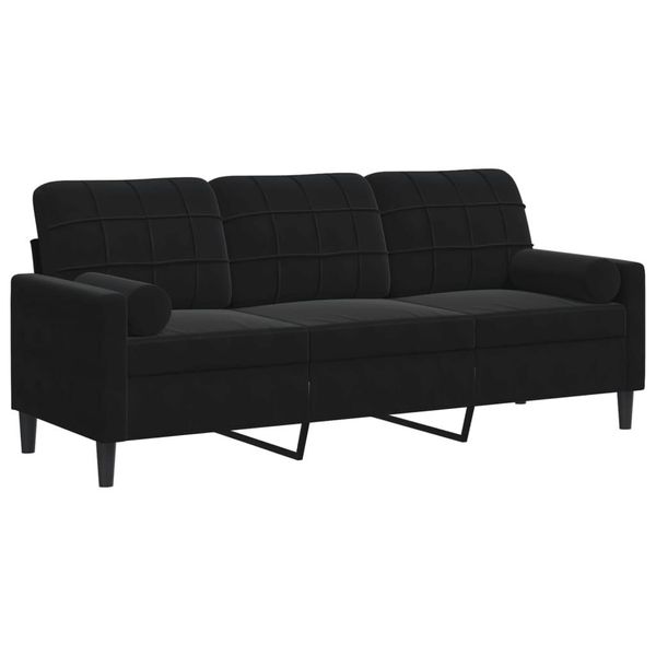 Divano A 3 Posti Con Cuscini Decorativi In Velluto Nero 180 Cm-image