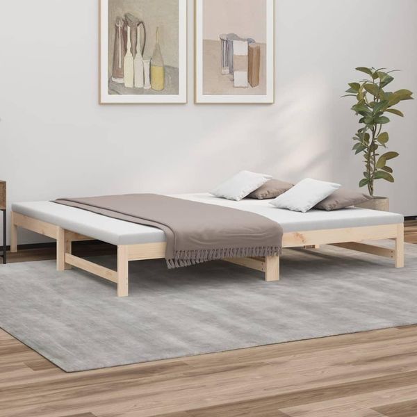 The Living Store Letto Da Giorno Allungabile 2X(100X200) Cm In Legno Di Pino Massiccio-image