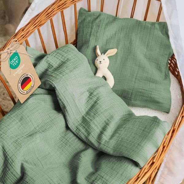 Biancheria Da Letto Per Bambini Laleni 80X80 Cm E 35X40 Cm In Cotone, Mussola In Verde-image
