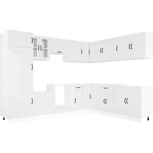 Vidaxl Set Di Mobili Da Cucina Da 14 Pezzi Lucca In Legno Bianco Lucido-image