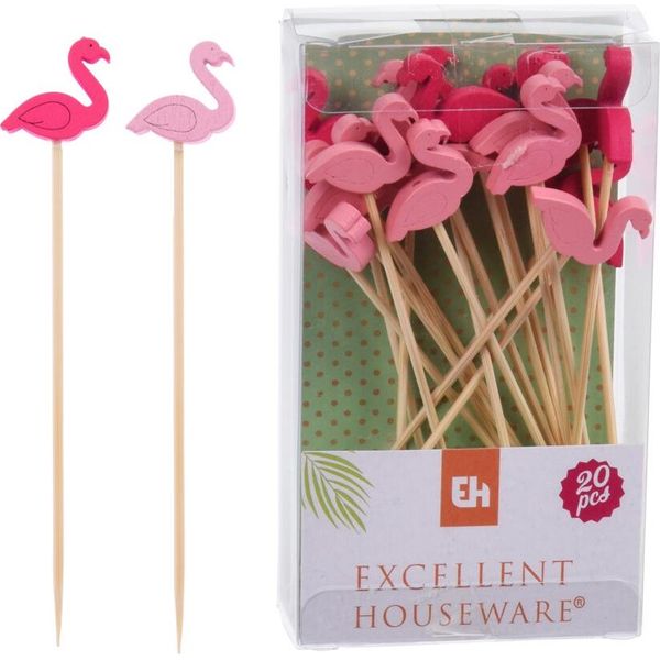 Set Di 20 Decorazioni Per Cocktail Excellent Houseware, Bambù, 12 Cm, Rosso/Rosa-image
