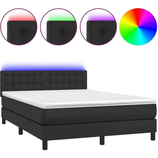 Syfax™ Giroletto A Molle Con Materasso E Led Nero 140X190Cm Pelle Finta-image
