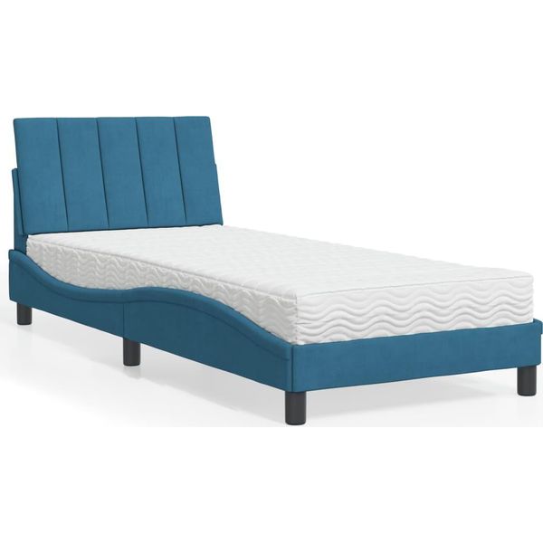 Syfax™ Letto Con Materasso Hanko Blu 90X190 Cm In Velluto-image