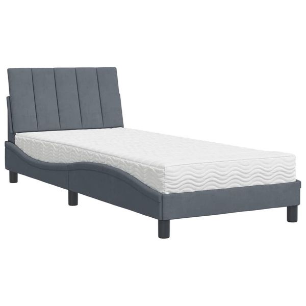 Syfax™ Letto Con Materasso Hanko Grigio Scuro 90X200 Cm In Velluto-image