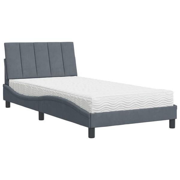Syfax™ Letto Con Materasso Hanko Grigio Scuro 100X200 Cm In Velluto-image