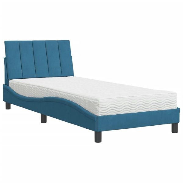 Syfax™ Letto Con Materasso Hanko Blu 90X200 Cm In Velluto-image