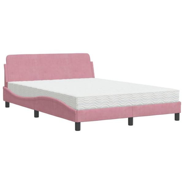 Syfax™ Letto Con Materasso Dover Rosa 140X200 Cm In Velluto-image