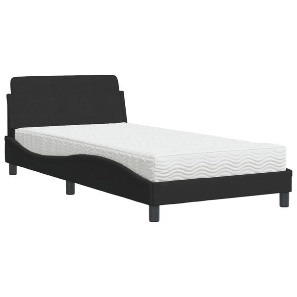 Syfax™ Letto Con Materasso Dover Nero 100X200 Cm In Velluto-image