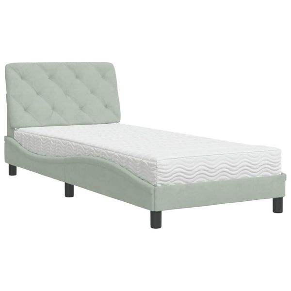 Syfax™ Letto Con Materasso Grigio Chiaro 80X200 Cm In Velluto-image