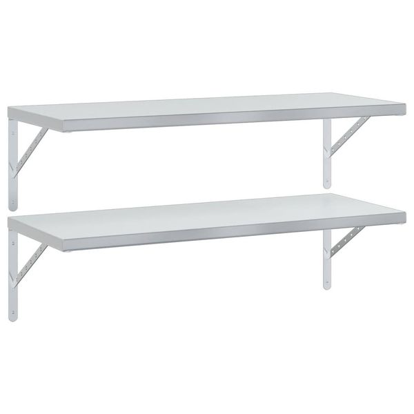 Syfax™ Mensole A Muro 2 Pz 100X40 Cm Argento In Acciaio Inossidabile-image