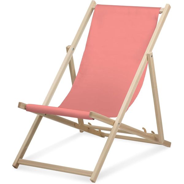 Sdraio - Monocolore - Albicocca - Pieghevole - In Legno Di Faggio - Portata Fino A 95 Kg - Schienale Regolabile In 3 Posizioni - Lettino Da Spiaggia-image