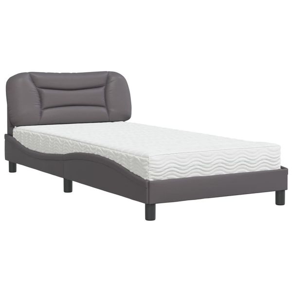 Syfax™ Letto Con Materasso Hvar Grigio 100X200 Cm In Pelle Finta-image