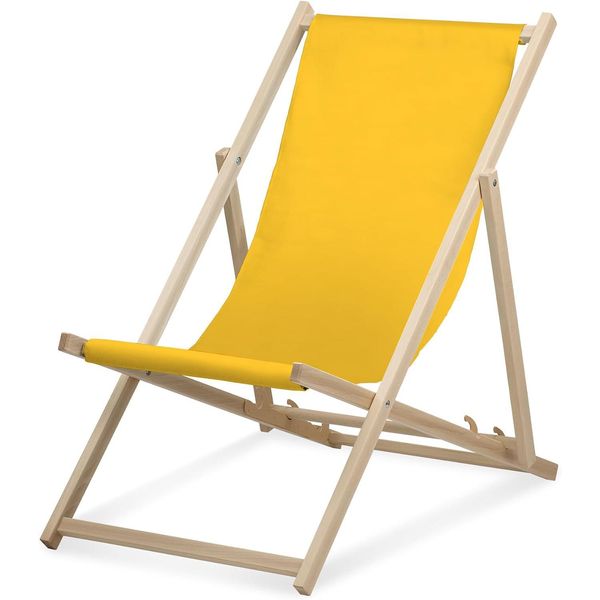 Sdraio - Monocolore - Giallo - Pieghevole - In Legno Di Faggio - Portata Fino A 95 Kg - Schienale Regolabile In 3 Posizioni - Lettino Da Spiaggia-image