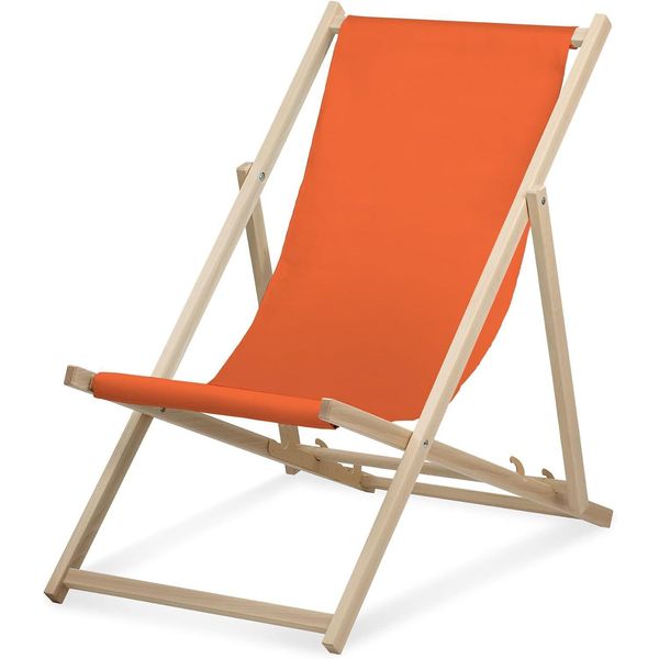 Sdraio - Monocolore - Arancione - Pieghevole - In Legno Di Faggio - Portata Fino A 95 Kg - Schienale Regolabile In 3 Posizioni - Lettino Da Spiaggia-image