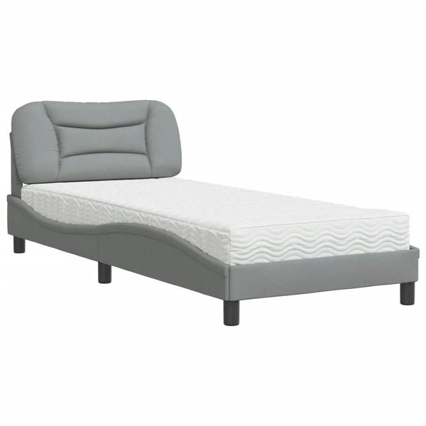 Syfax™ Letto Con Materasso Hvar Grigio Chiaro 90X200 Cm In Tessuto-image