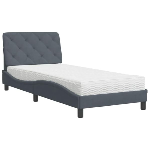 Syfax™ Letto Con Materasso Grigio Scuro 90X190 Cm In Velluto-image