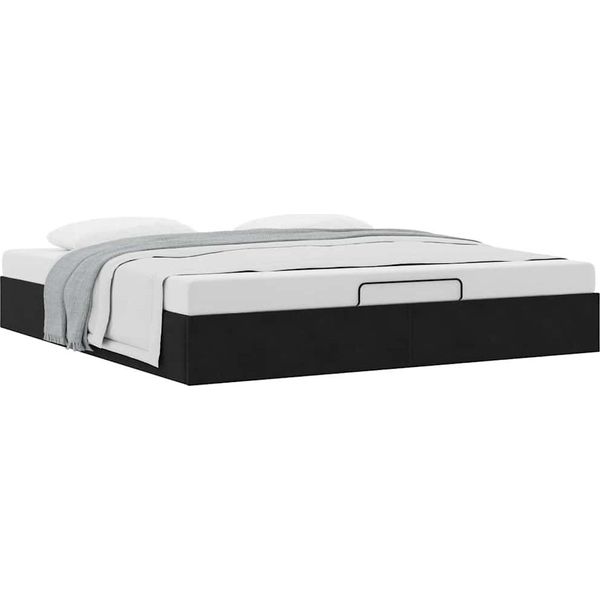 Syfax™ Struttura Letto Pouf Senza Materasso Nero 200X200 Cm In Velluto-image