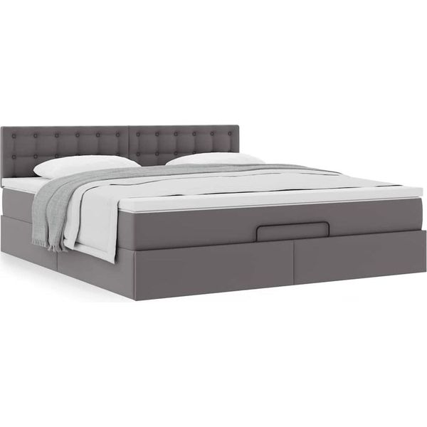 Syfax™ Struttura Letto Pouf Con Materasso Grigio 160X200 Cm Pelle Finta-image