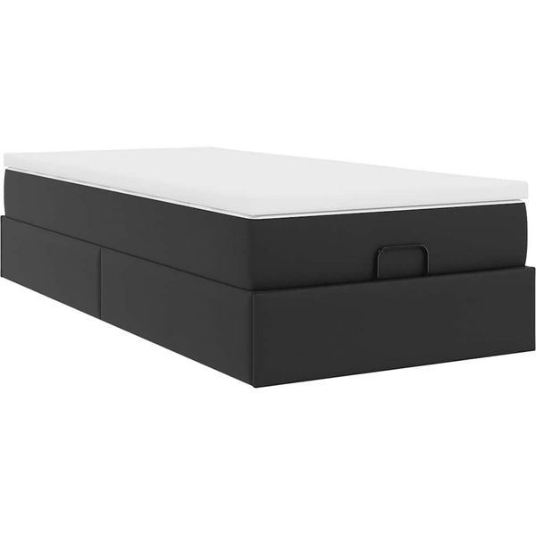 Syfax™ Struttura Letto Pouf Con Materasso Nero 100X200 Cm Pelle Finta-image
