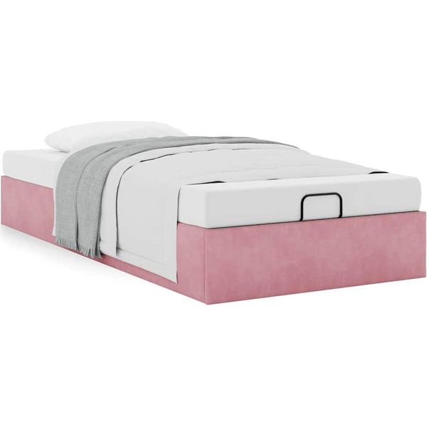 Syfax™ Struttura Letto Pouf Senza Materasso Rosa 90X200 Cm Velluto-image