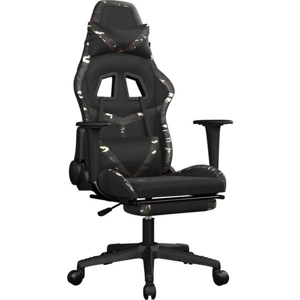 Syfax™ Sedia Gaming Massaggio Poggiapiedi Nero E Mimetico Pelle Finta-image