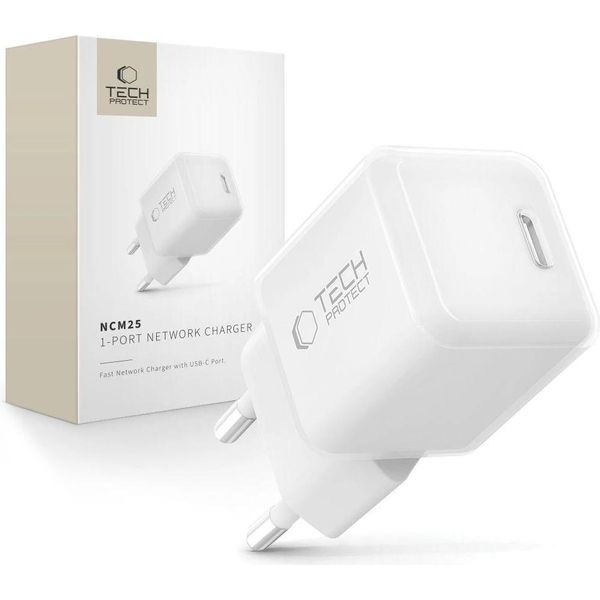 Tech-Protect Ncm25 Caricabatterie Da Rete Usb-C Pd 25W - Bianco-image