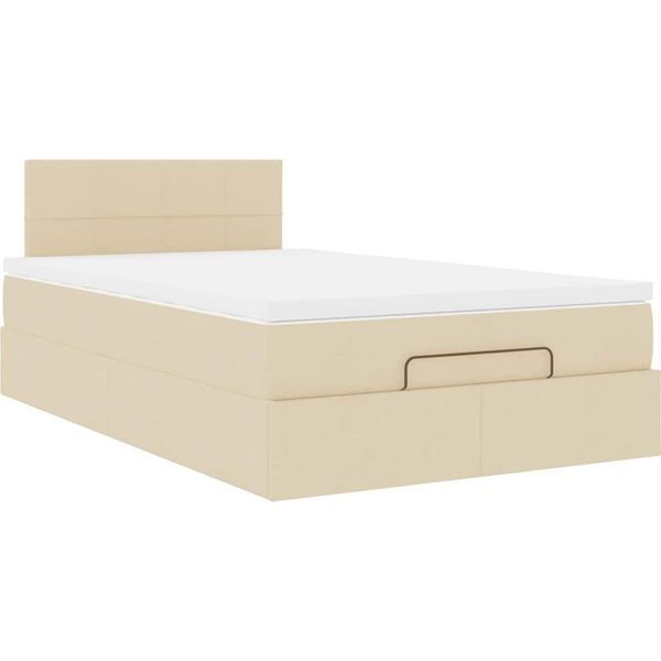 Syfax™ Struttura Letto Pouf Con Materasso Crema 120X190 Cm In Tessuto-image