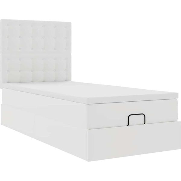 Syfax™ Letto Pouf Con Materasso Bianco 80X200 Cm Pelle Finta-image