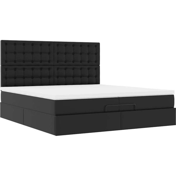 Syfax™ Struttura Letto Pouf Con Materassi Nero 200X200 Cm Pelle Finta-image