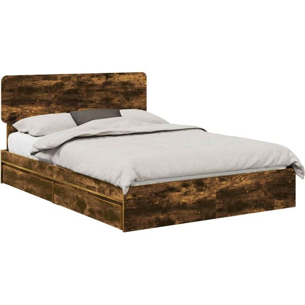 Vidaxl Letto Contenitore Rovere Fumé 140 X 190 Cm Materiale A Base Di Legno-image