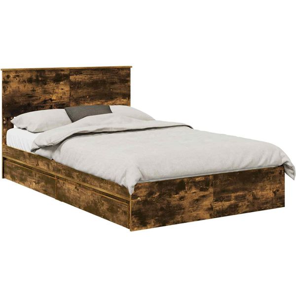 Vidaxl Letto Contenitore Rovere Fumé 135 X 190 Cm Materiale A Base Di Legno-image