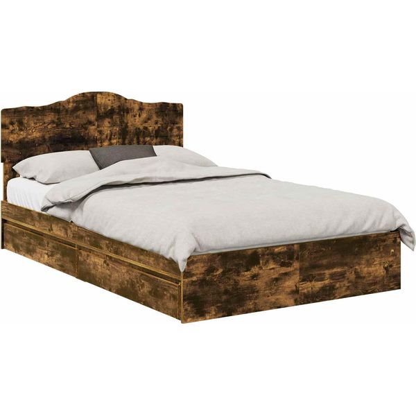 Vidaxl Letto Contenitore Rovere Fumé 135 X 190 Cm Materiale A Base Di Legno-image