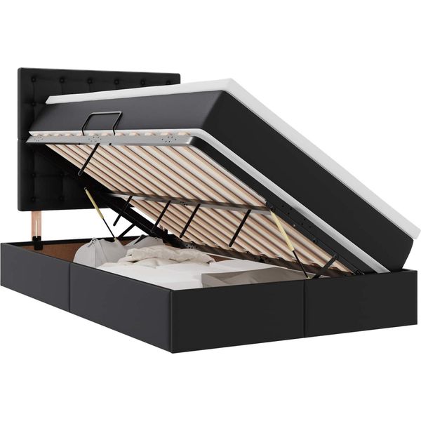 Vidaxl Letto Con Contenitore E Led Nero 120 X 200 Cm In Pelle Finta-image