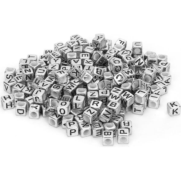 500 Pezzi Di Perline Di Lettere, Perline Acriliche Da 6 Mm Con Motivo Dalla A Alla Z Per La Creazione Di Gioielli, Perline Per La Creazione Di Braccialetti, Perline Dell'alfabeto (Argento)-image