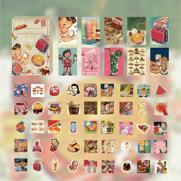 55 Pezzi Di Adesivi Per Scrapbooking Sul Cibo, Fai Da Te, Motivi Ricchi, Stile Vintage, Simpatici Snack, Adesivi, Adesivi Per Planner Per Quaderni-image