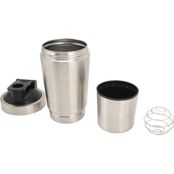 Bottiglia Shaker, Acciaio Inox, Bilancia Per Proteine, Tazza Portatile Con Frusta Per Miscele Pre-Allenamento, Argento, 600 Ml-image