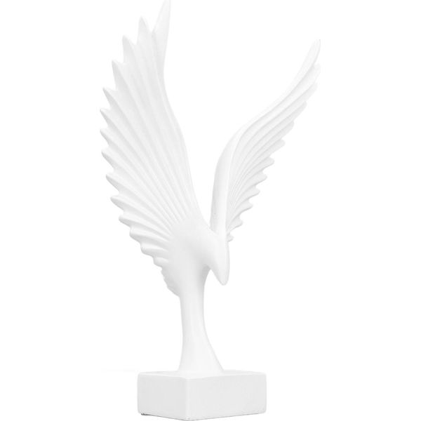 Aquila Astratta Statuetta Decorativa In Resina Superficie Geometrica Animale Ala Scultura Ornamento Per Ufficio Soggiorno Bianco-image