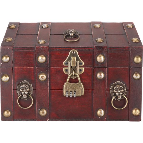 Scrigno Del Tesoro, Contenitore Con Serratura A Combinazione, Fatto A Mano, Legno Pregiato Per Gioielli, Rosso Vintage-image