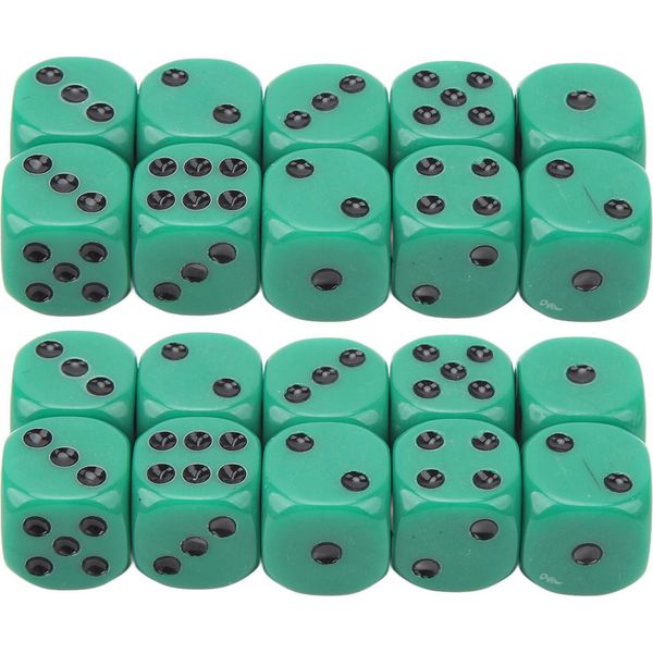 20 Pezzi Di Dadi Da 16 Mm Con Angoli Arrotondati, Set Da Gioco A 6 Facce Per Giochi Da Tavolo, Matematica, Punti Verdi Neri-image