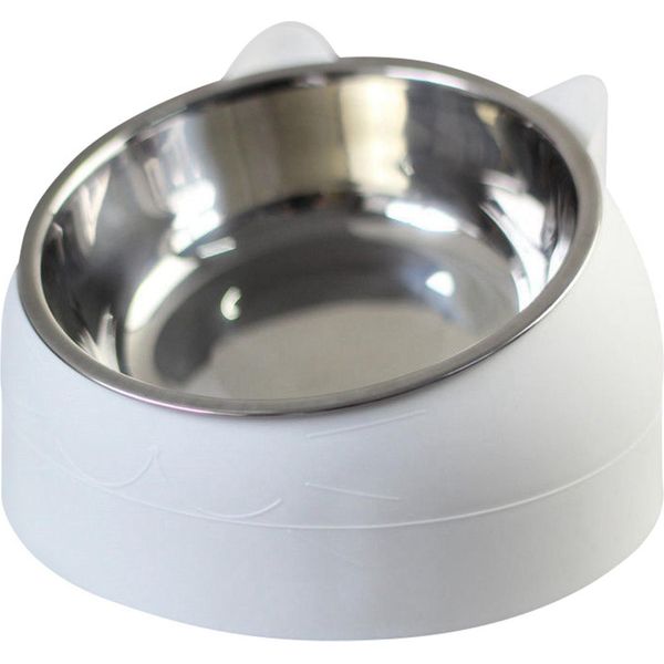 Ciotola Per Cibo E Acqua Per Animali Domestici In Acciaio Inox, Rimovibile, Antiscivolo, A Forma Di Cartone Animato, Ciotola Per Cani E Gatti, Bianca-image
