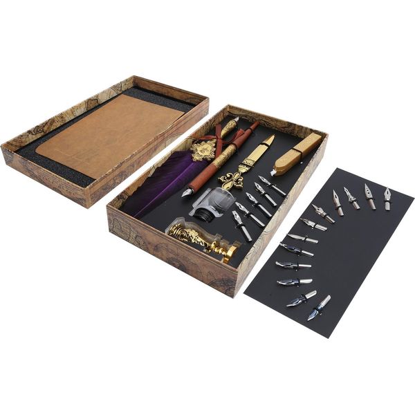 Set Penna D'oca, Calligrafia, Scrittura, Disegno, Penna D'oca, Set A Immersione, Collezione Vintage Di Artigianato Artistico, SP248014R, Viola-image
