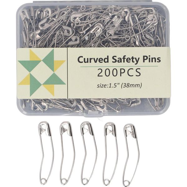 Spille Da Balia Curve, Filo Di Acciaio Inossidabile Ad Alta Resistenza, Curvo, Per Quilting, Cucito, Maglieria, 3,8 Cm, 200 Pezzi-image