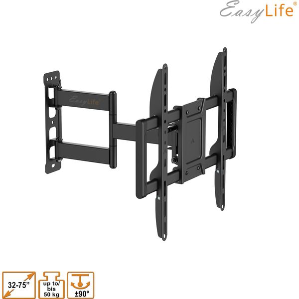 Easylife Supporto Da Parete Per Tv Promount HD75 Compatto Da 32-75 Pollici, Resistente Fino A 50 Kg Di Portata, Vesa 400X400, Inclinabile E Girevole, Supporto Tv Per Tv Di Medie E Grandi Dimensioni-image