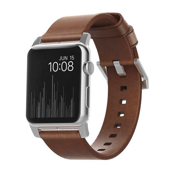 Cinturino In Pelle Nomad Per Apple Watch 42 Mm / 44 Mm / 45 Mm / 49 Mm Marrone / Argento-image