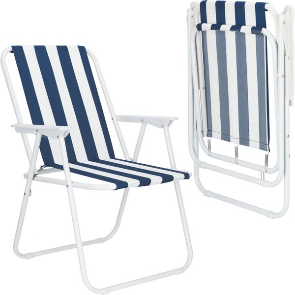 Sedia Da Giardino Con Schienale Alto Sedia Pieghevole Sedia Da Pesca Sedia Da Campeggio Outdoor - Bianco/Blu-image