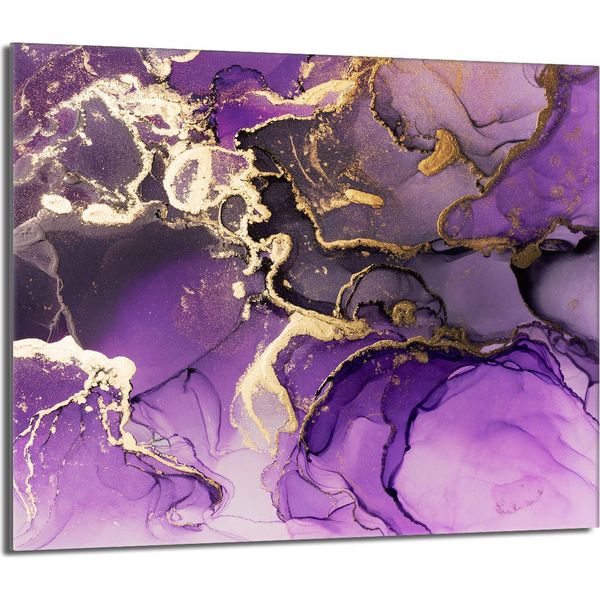 Piano Cottura 60X52 Coperchio Per Piano Cottura In Ceramica Paraspruzzi Piatto In Vetro Tagliere Decorativo, Marmo Viola-image