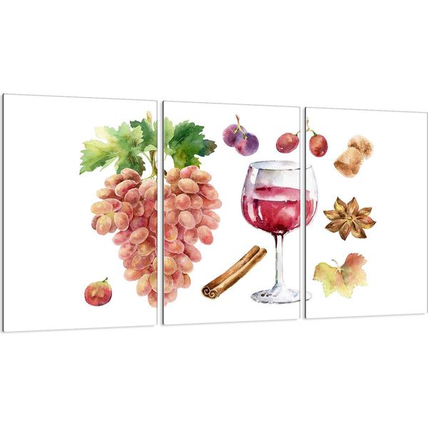 Piastre Copri Fornelli 3 Pezzi 30X52 Vetro Copri Piano Cottura In Ceramica, Vino Frutta-image
