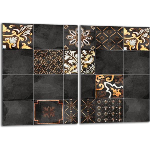 Set Di Piastre Di Copertura Per Piano Cottura 2X40X52 Cm Copertura Per Piano Cottura In Ceramica Alzatina In Vetro, Mosaico Ardesia-image